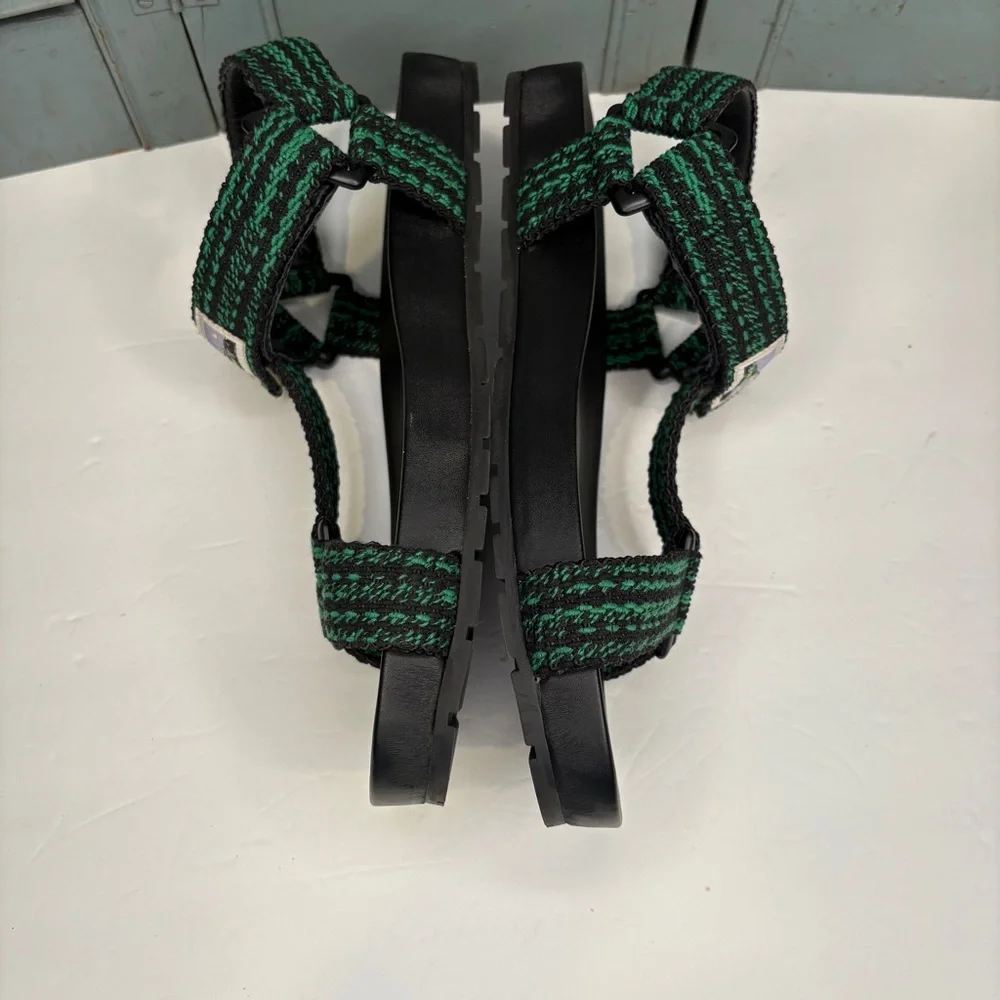 Bottega Veneta Men's Trip Two-Tone Ribbon Sporty Sandals Black/Green Size 45.5